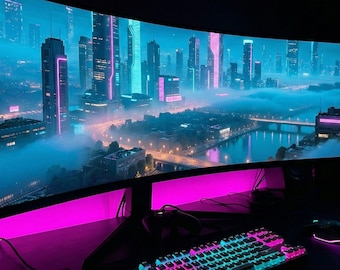 Cyberpunk City Wallpaper Pack, Super Ultrawide, 8K Neon Desktop, Tablet & Smartphone (Digital Download)