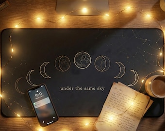 Moon Phase Desk Mat, Long Distance Relationship Gift, Under The Same Sky Art, Celestial Mousepad, Minimalist Couple Gift, LDR Decor
