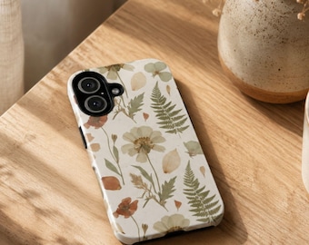 Wildflower Phone Case Pressed Flower iPhone 17 16 15 Pro Max Samsung, Sage Green Floral Tough Case, Boho Nature Gift For Her