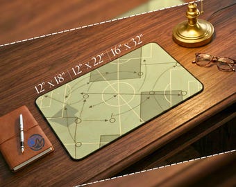 tapis de bureau tactique de football vintage, art stratégique sportif rétro, cadeau d'entraîneur, déco de bureau vert estompé, livre de jeu abstrait XL tapis de souris