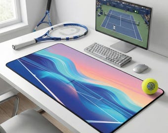 Tapis de bureau de tennis sur terrain dur, art australien de la canicule, bleu néon turquoise XL tapis de souris, déco terrain du Grand Chelem