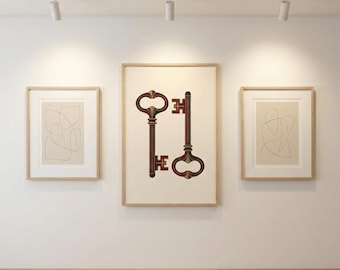 Décoration murale Art déco, cadeau Saint Valentin pour couple, décoration de chambre à coucher romantique, impression numérique vintage or rouge, téléchargement sur toile symbole de l'amour