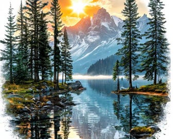 Watercolor Mountain / Autumn / Sunset Landscape Wall Art - Nature Landscape Poster - Digital Download