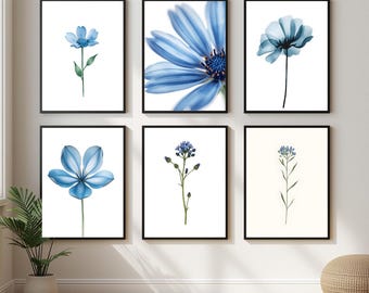 Set of 10 Blue Wildflower Watercolor Prints – Printable Botanical Wall Art, Minimal Floral Nature Decor for Modern Home