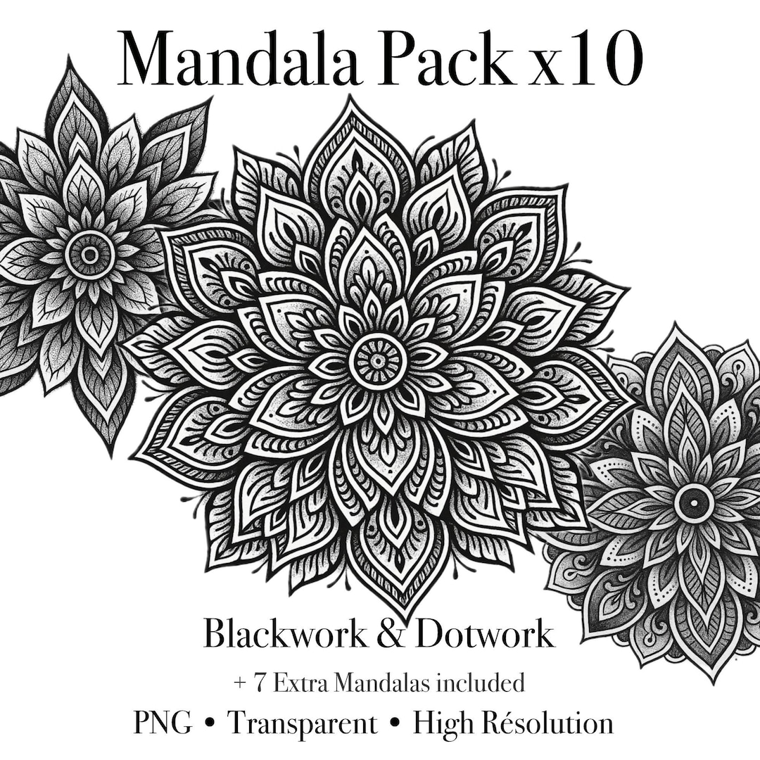 Mandala Tattoo Flash Pack X10 Mandala Tattoo Procreate Stamps and PNG ...