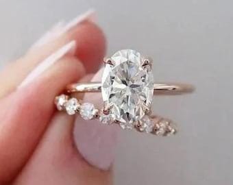 Certified Solitaire Oval Cut Moissanite Engagement Ring Set Bridal Set Anniver Gift Set Gift For Women