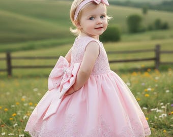 Babyflicka, prinsessklänning med pannband