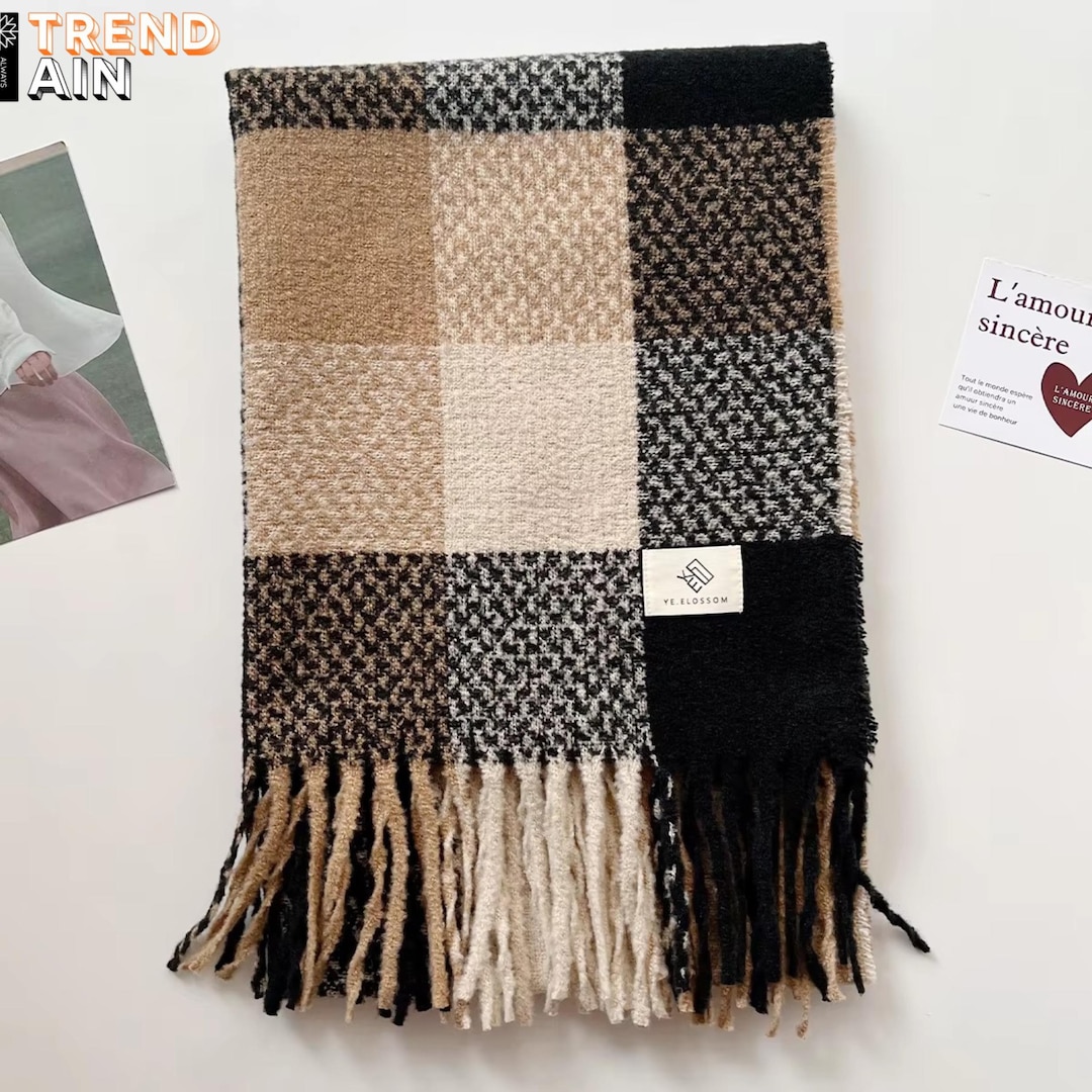 Korean Style Soft Plaid Scarf | Lightweight Cozy Soft Color Block Neck ...