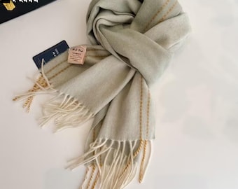 Bufanda de lana pura para mujer y hombre - Punto de doble cara a cuadros, flecos, chal de invierno resistente al viento multicolor - Regalo de cachemira para otoño e invierno