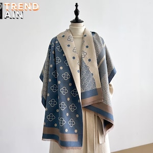 Oversized Two Sided Letter Print Pashmina Scarf - Cashmere Soft Warm Shawl with Fringe, Winter Blanket Scarf for Women, Long & Cozy