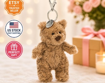 Jellycat Amuseables Bartholomew Bear Bag Charm | Plush Keychain, Soft Toy Accessory