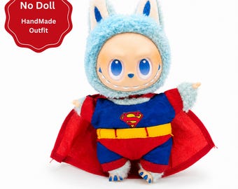 Traje de superhéroe hecho a mano para muñecas Labubu de 17 cm, mini capa de disfraz