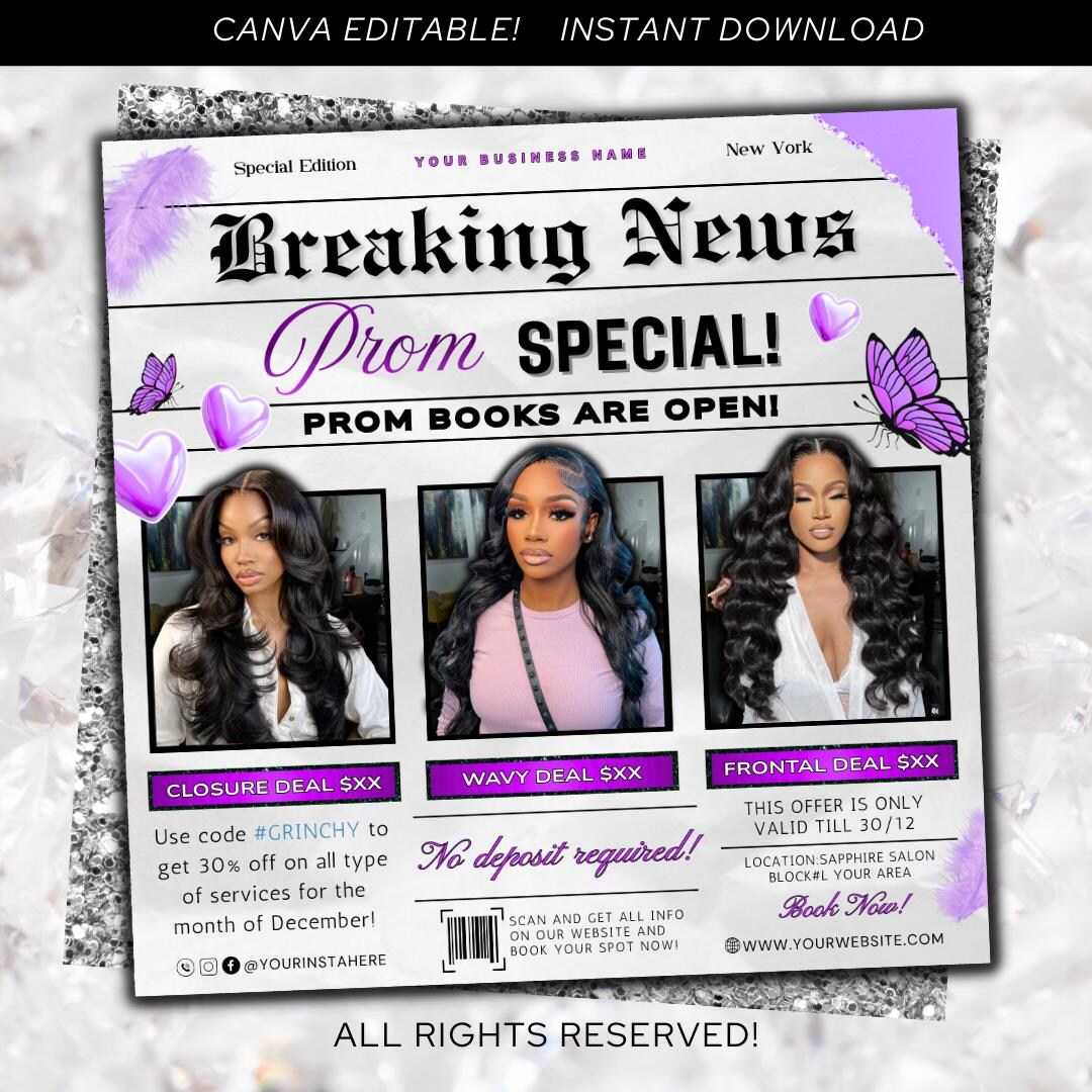 Prom Book Prom Booking Flyer, Newspaper Prom Flyer, Prom Send off Flyer, Pink ...