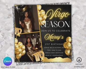 Virgo Birthday Flyer, Virgo Bash Flyer, Birthday flyer, Birthday Girl, Party Flyer, Celebration Flyer, Birthday Event, Birthday Invite, Szn