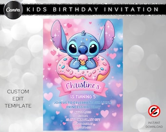 Editable Stitch Birthday Invitation, Editable & Printable Template, Cute Stitch Party Invite, Canva Template, Instant Download, Canva invite