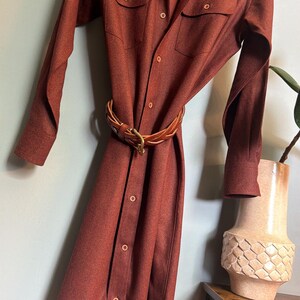Vintage Burgundy Wool Shirt Dress | Oversized Midi | Minimalist | M/L image 1