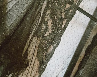 Black Lace Sheer Lingerie/Duster Top with Flutter Sleeves (M/L)