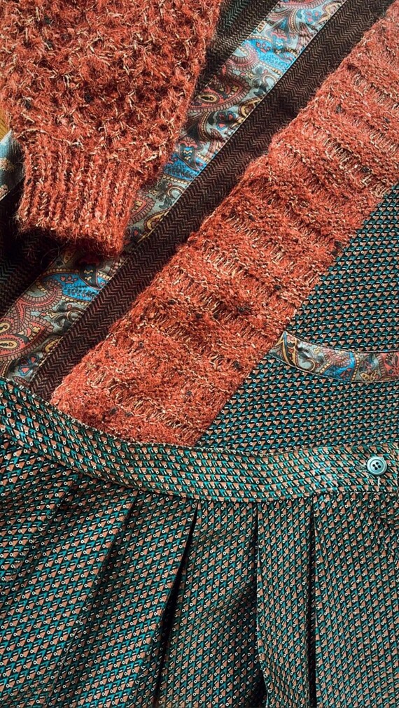 Multicolor Patchwork Sweater and Pleated Skirt Se… - image 1