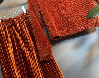 Set van Tommy Bahama chenille-trui en fluwelen plooirok | Meisjes 6/7