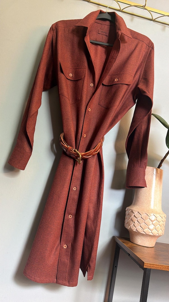 Vintage Burgundy Wool Shirt Dress | Oversized Midi | Minimalist | M/L