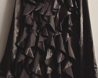 Black Satin Ruffle Statement Blouse Romantic Glam Evening Top (L-2X)
