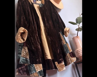 Chocolate Velvet Patchwork Duster Jacket | Boho Luxe | Small
