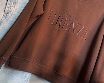 Sudadera Toscana Firenze bordada, color marrón, talla grande / pequeña/mediana