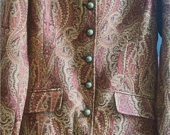 Vintage Tapestry Paisley Long Jacket Coat | Equestrian Heritage Statement Blazer | Newport News