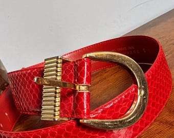 VTG Alcott & Andrews Womens Wide Belt Red Genuine Lizard  display picture 2