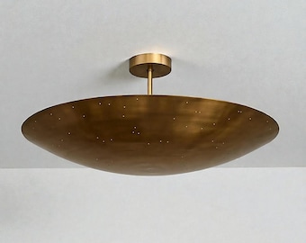 Lámpara empotrada Sputnik de latón de mediados de siglo – Lámpara de techo perforada – Iluminación moderna vintage