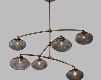 Mid Century Modern Arc Chandelier – Taklampa i glas med 6 ljuskällor, modern pendelbelysning