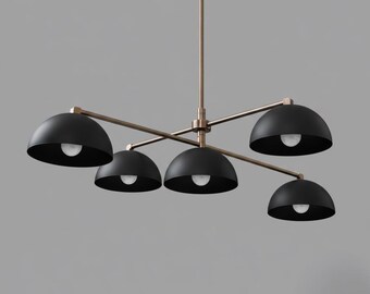 Brass Chandelier Light with 5 Shades Vintage Style Ceiling Fixture for Dining Room,