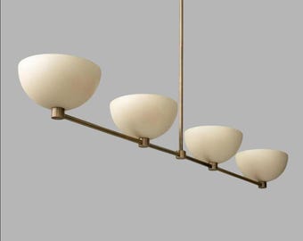 Mid Century Brass Chandelier | Kitchen Island Hanging Fixture | Modern Vintage Sputnik Ceiling Light