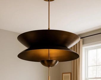 Handmade Brass Triple Pendant Chandelier, Mid-Century Modern Light Fixture
