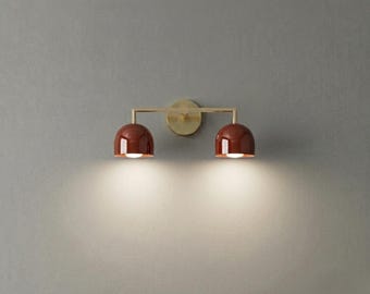 Mid Century Modern Brass Dome Wall Sconce | Bathroom Vanity Light | Over Mirror Light Fixture