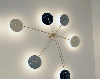 Mid Century Modern Stilnovo Inspired Wall & Ceiling Light | Sputnik Brass Disc Chandelier