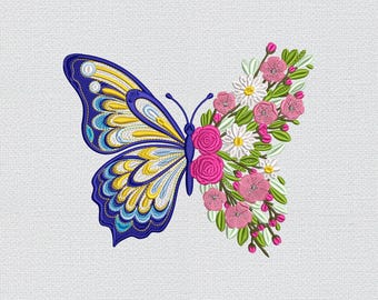 Floral Butterfly Embroidery Design Summer Machine Embroidery File Pattern Pes DST 11 Sizes