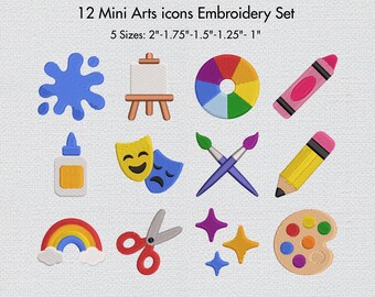 Mini Artist Embroidery Bundle Art Painting Icons Creative Craft School Supplies Rainbow Palette Machine Embroidery Set 12 Designs 5 Sizes