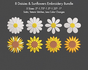 Mini Daisy Sunflower Embroidery Designs Bundle Summer Flower Pattern Set Floral Daisy Sunflower Embroidery Designs 5 Size Digital Download