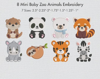 Mini  Zoo Animals Embroidery Bundle of 8 Cute Baby Jungle Animals Embroidery Baby Embroidery Safari Animal embroidery 7 Sizes