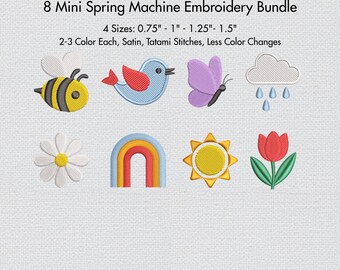 Mini Spring Embroidery Designs: Flower, Butterfly, Daisy Machine Embroidery 5 Sizes