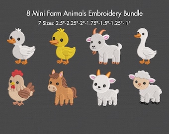 Farm Animals Embroidery Bundle Mini Goat Lamb Duck Chicken Horse Cute Baby Farm Animals Machine Embroidery Designs Set 7 Size Digital Files