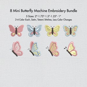 Mini pacchetto di disegni da ricamo a farfalla, 8 file per ricamo a macchina con piccole farfalle, 5 misure ciascuna