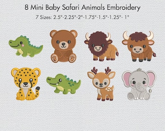 Mini Safari Animals Embroidery Bundle of 8 Cute Baby Forest Animals Embroidery Baby Embroidery Jungle Animal embroidery 7 Size