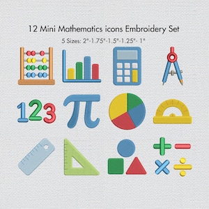 Mini Mathematics Embroidery Designs Bundle, Math Icons Embroidery Files, Teacher Embroidery, School STEM Machine Embroidery 5 size