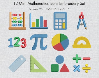 Mini Mathematics Embroidery Designs Bundle, Math Icons Embroidery Files, Teacher Embroidery, School STEM Machine Embroidery 5 size