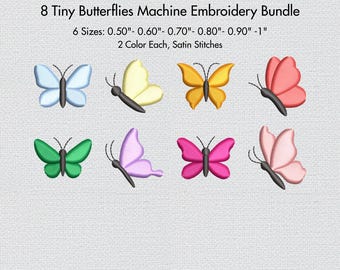 Mini Butterfly Machine Embroidery Design Bundle of 8 Tiny Butterflies Embroidery Files 6 size Each