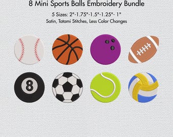 Sports Balls Embroidery Bundle, Mini Sports Machine Embroidery Designs, Baseball Soccer Basketball Football Files, Boys Sports Set 5 Size