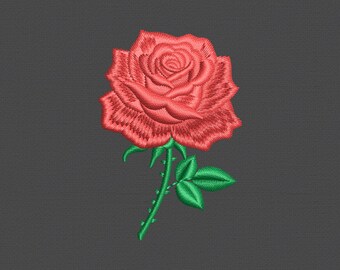 Red Rose Machine Embroidery Design, Valentine's Day Flower Pattern Pes Dst 9 Sizes