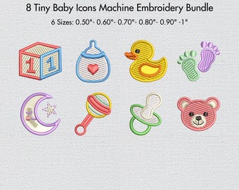 Mini Baby Icons Embroidery Design, Tiny Newborn Embroidery Set, Small Baby Machine Embroidery Pattern 6 Sizes